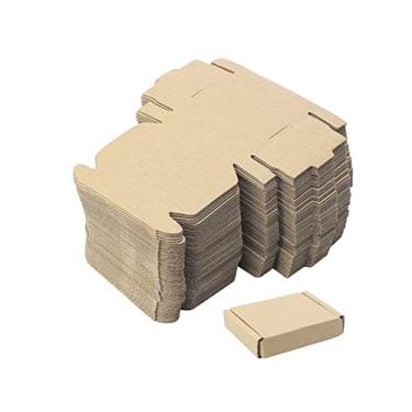 Imagem de Ellbest 50 caixas de presente de embalagem de papelão de 1,5 mm de espessura, 8,6 x 6,6 x 1,8 cm mini caixa marrom kraft para papelaria, clipes de papel, pinos, mini ornamentos