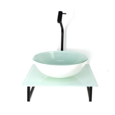 Imagem de Kit Cuba Vidro Redonda 10Mm Tampo Vidro 40Cm X 40Cm Branco - Cubas E G