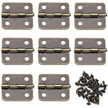 Imagem de OZXNO Mini dobradiças de metal retrô 30 peças dobradiças de caixa de joias antigas com parafusos para caixa de presente armário de casa de bonecas modelo DIY (13 x 12 mm, bronze)
