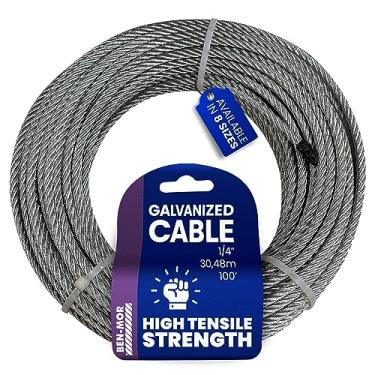 Imagem de Cabo de aço galvanizado para esgrima, varal, trilhos de convés, polia, laço de guincho – cabo flexível de núcleo de 1/4" x 3,5 m x 7 x 7 cm cabo flexível com resistência à ruptura de 381 kg para uso doméstico e industrial