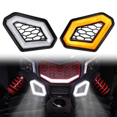 Imagem de CUSAUTV Luz de destaque frontal para X3, lâmpadas LED de destaque de assinatura frontal compatíveis com Can Am Maverick X3/X3 MAX/Turbo R/RR 2017-2023 acessórios holofote auxiliar (2 peças)