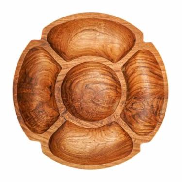 Imagem de Rainforest Bowls Conjunto enorme de 40,6 cm com lascas de madeira de teca javanesa e molho dividido - ultradurável, peça de relíquia de família dura uma vida inteira - design personalizado de luxo