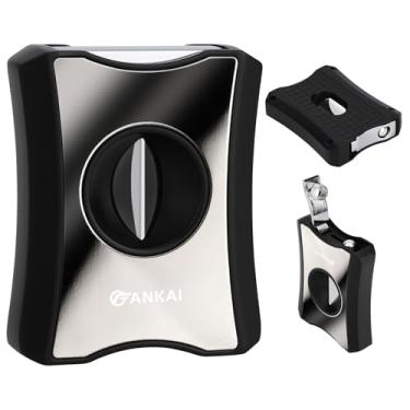 Imagem de FANKAI Cortador de charutos, corte em V de aço inoxidável com furador de charuto, suporte para charutos, guilhotina de lâmina afiada até 60 gauge cortador de charuto V com caixa de presente