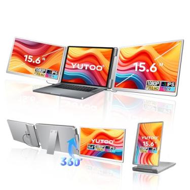 Imagem de Extensor de tela de laptop de 15,6 polegadas, tela de rotação de 360° FHD 1080p IPS extensor de monitor triplo ultrafino, monitor triplo Plug and Play para laptops de 12 a 18,5 polegadas com