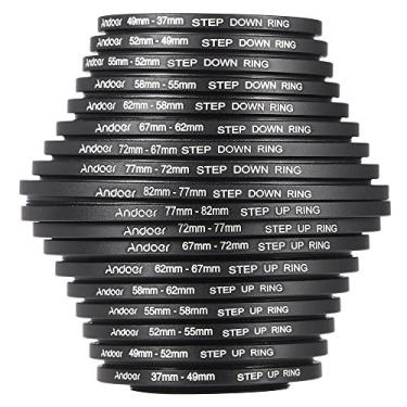 Imagem de Andoer® 18 peças de filtro de lente step-up/step down 37 49 52 55 58 62 67 72 77 82 mm kit de anel adaptador de metal