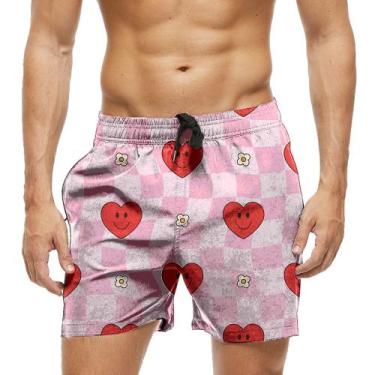 Imagem de Short Praia Shorts Banho Bermuda Verão Xadrez Coração Red Rosa 1100 - 