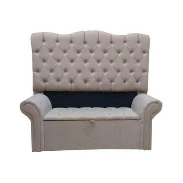 Imagem de Cabeceira e Recamier Báu Realeza Queem 1,58 - Bege Escuro - Estofados 