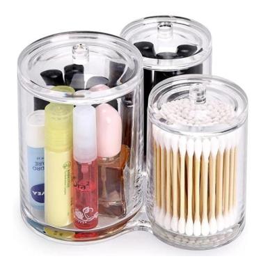 Imagem de Porta Algodão Triplo Cotonete Organizador Maquiagem Acrílico - Bella-A