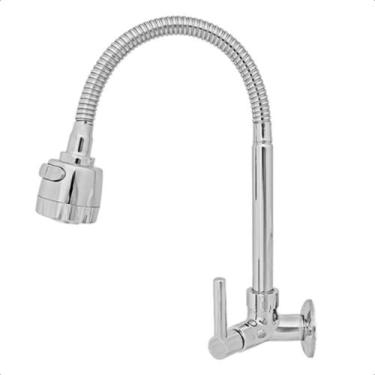 Imagem de Torneira para Pia Cozinha Parede Gourmet Bica Flexível Inox Chuveirinh