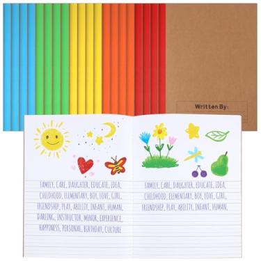 Imagem de Henoyso Caderno de composição primária para crianças, 20 peças, volume 24 x 19 cm, diário primário de escrita com espinha de arco-íris, diário de histórias de escrita e desenho para sala de aula