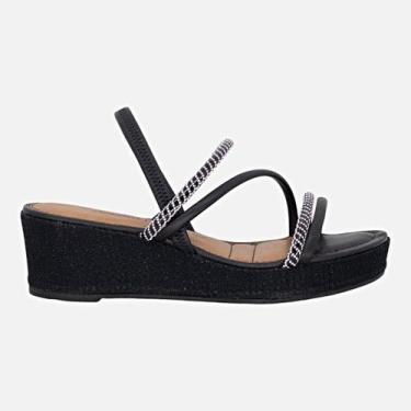 Imagem de Sandália Feminina Dakota Anabela Tiras Trançadas, Preto, 36