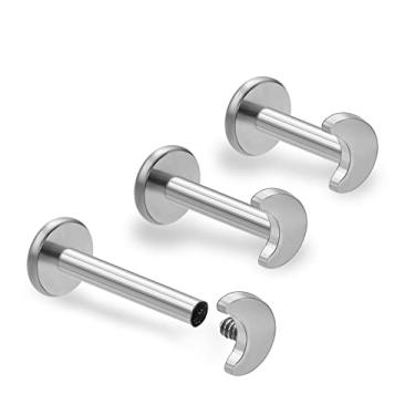 Imagem de ZYTAIJEW 3 peças 16G 6 mm 8 mm 10 mm G23 titânio roscado internamente 3 mm coração/estrela/cruz/lua/relâmpago/labret redondo monroe lábio tragus cartilagem brinco piercing joias, Titânio, Sem Pedra