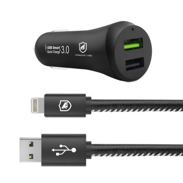 Imagem de Kit Carregador Veicular com Cabo Dual Shock - 1,2m - Lightning iPhone - MFI - Gshield