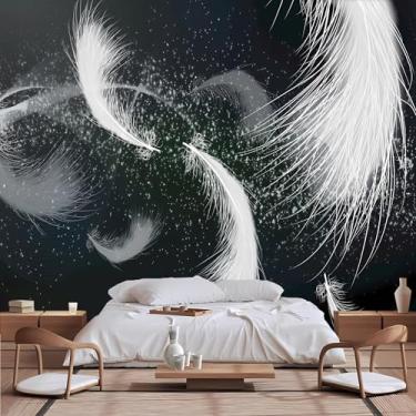 Imagem de Lcythiazole Papel de parede de penas de tamanho personalizável - papel de parede de penas coloridas, mural de penas, murais de papel de parede descascar e colar, para sala de estar e escritório