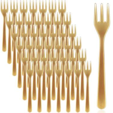 Imagem de Mini Garfos de Plástico Skylety (500 Unidades) - 9,5 x 1,5 cm (Dourado