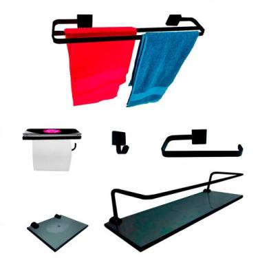 Imagem de Kit Para Banheiro Diadema Preto Vidro Fumê - J.A
