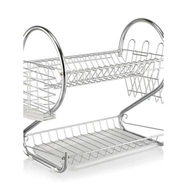 Imagem de Escorredor De Pratos Com 14 Pratos, Talheres E Porta-Copos Prateado