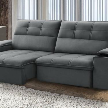 Imagem de Sofá Retrátil e Reclinável França 210 cm com Porta Copos e Objetos Grafite