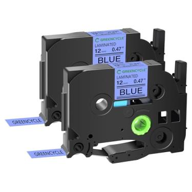 Imagem de GREENCYCLE Fita adesiva laminada preta sobre azul, 2 unidades compatíveis com Brother TZe-531 TZe531 TZ531 AZE, 12 mm, 0,47 polegadas 1/2" para PTD210 PT-H100 PTH110 PT-D400AD PTD600 PT-1290 A