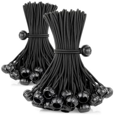 Imagem de Cordões elásticos com bolas de 15,2 cm, pacote com 100 bolas de corda elástica resistentes, lona de dossel para acampamento, tendas, guarda-chuvas de pátio, toldo, pacote, preto