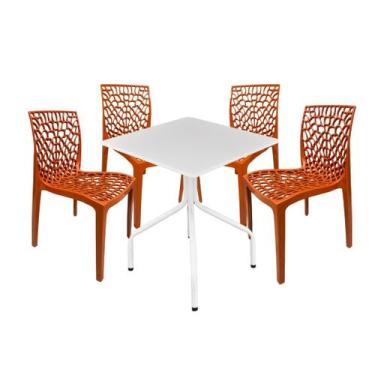 Imagem de Jogo Mesa 70x70 Branca Com 4 Cadeiras Gruvyer Terracota Restaurante Ca