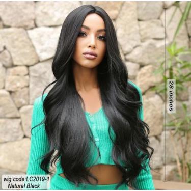 Imagem de Peruca Ondulada S/ Franja Bio Organica 65cm Uso Diario Preta - GM Hair