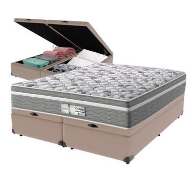 Imagem de Cama Box Baú Queen Bege + Colchão Evolution Molas Ensacadas Probel