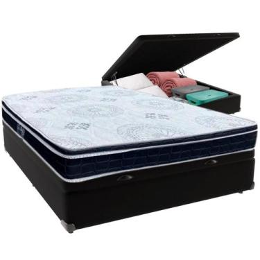 Imagem de Cama Box Baú Viúvo Preto + Colchão Orthosono D33 Anjos