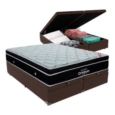 Imagem de Cama Box Baú King Marrom + Colchão Elegant Molas Ensacadas Ortobom