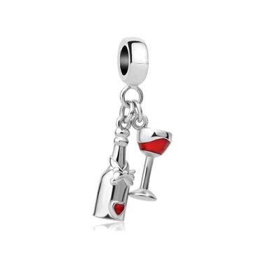 Imagem de GMXLin Pingente de copo de vidro de garrafa de vinho tinto compatível com pulseiras femininas Pandora Charm, Cobre