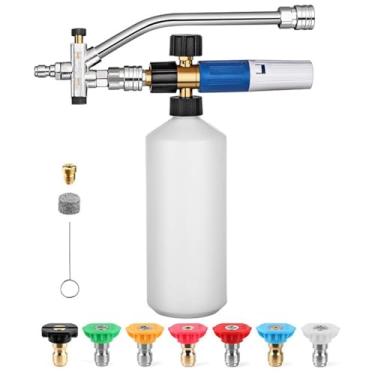 Imagem de Canhão de espuma para lavadora de pressão, canhão de espuma com 7 pontas de bocal, varinha de lavadora de pressão de conector duplo, conexão rápida de 0,6 cm, adaptador M22 de 14 mm, spray ajustável