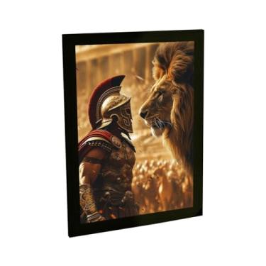Imagem de Quadro Decorativo Soldado Romano Vs Leão Decoração Poster Quarto Sala