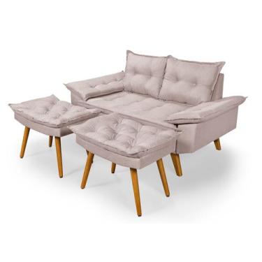 Imagem de Sofá 2 Lugares Bariloche em Linho Mais Duas Banquetas  - Essencial Est