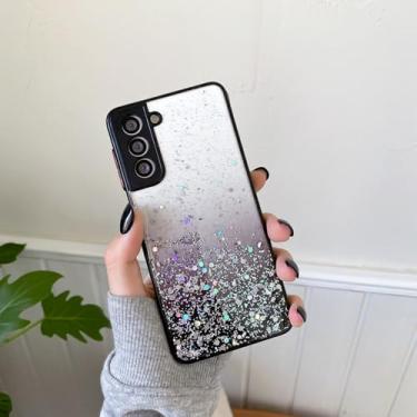 Imagem de Capa de celular transparente com glitter brilhante para Samsung Galaxy S24 S23 S22 S21 Ultra Plus FE A72 A52 A32 A51 A50 A53 A73, capa de cor gradiente, preta, para S24 Ultra