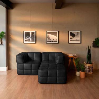 Imagem de Sofá Guldi Popup com 2 Módulos Canto e Puff Corino Preto