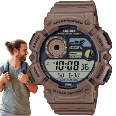 Imagem de Relógio de Pulso Casio Masculino Tabua de Mares Pescaria Fase da Lua Prova Dagua 100 Metros Esportivo Preto Azul Marrom Digital WS-1500H-5AVDF