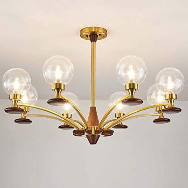 Imagem de Vintage 8 luzes ouro metal Sputnik candeeiro suspenso delicado madeira decoração moderna esférica vidro luz pendente para cozinha sala de jantar da ilha pia bar - nozes à base de cobre e vidro