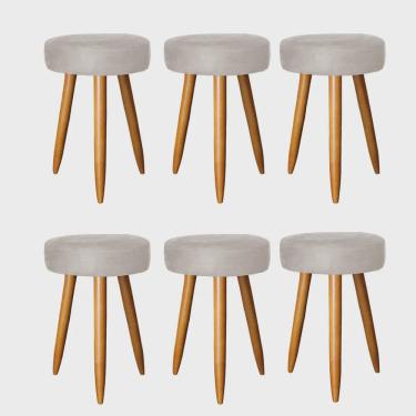 Imagem de Kit 06 Banqueta Alta Julia 50cm Bar Cozinha Balcão Bistrô Pé Palito Caramelo Tecido Sintético Bege - Ahz Móveis
