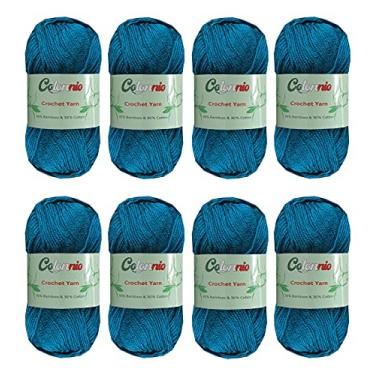 Imagem de 8 novelos de crochê de tricô 70% raiom derivado de bambu, 30% algodão superfino peso dos dedos Sunny Cat Cotonnio importado (azul egeu)