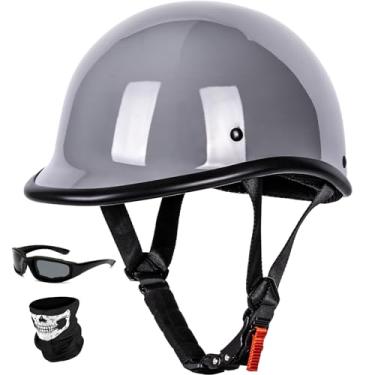 Imagem de Yesmotor Capacete De Motocicleta Vintage - Capacete Leve De Perfil Baixo Com Abertura Frontal - Aprovado Pelo Dot (Cinza, M)