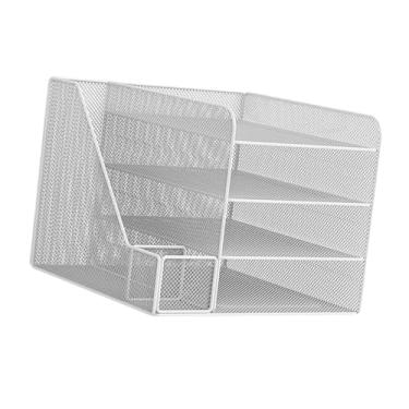Imagem de Bothyi Bandeja de letra de papel do organizador da área de trabalho 4 Decoração de Decoração de Tier Bookshelf Document Storage Rack para a escola de, Branco
