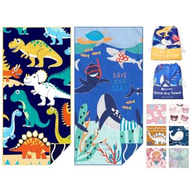 Imagem de Eunzel Pacote com 2 toalhas de praia infantis de microfibra, toalhas de secagem rápida para meninas e meninos, toalha de viagem sem areia para praia, acampamento, piscina 152 cm x 76 cm, dinossauros