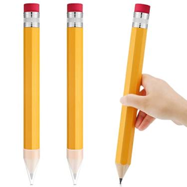 Imagem de 3 peças de lápis amarelo gigantes de madeira, lápis amarelo grande de 34 cm, lápis grande com borracha, lápis gigante engraçado para crianças, escola, casa, escritório, presentes, suprimentos de decoração
