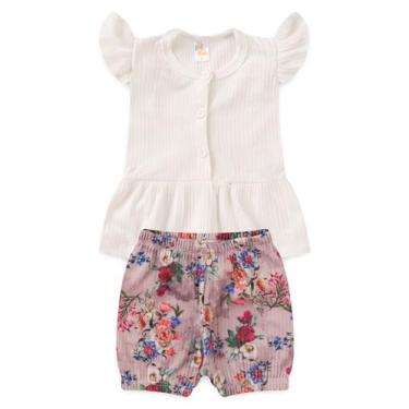 Imagem de Conjunto Bata Shorts Verão Canelado Bebê - Off-white - Ame Kids, P