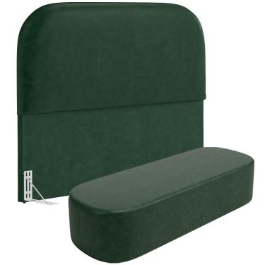 Imagem de Cabeceira Cama Box Casal 140cm Lanna Com Puff Recamier Doha W01 Couríssimo Verde - Lyam Decor