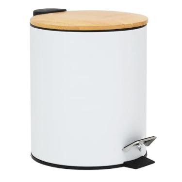 Imagem de Lixeira Com Pedal Branca 3 Litros Com Tampa De Bambu - Compacta, Higiênica E Sofisticada Para Banheiros E Escritórios - Wincy - IXA02021