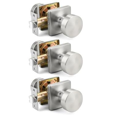 Imagem de Probrico Maçanetas de porta de passagem interior pacote com 3, maçanetas modernas de armário/corredor sem trava, maçanetas universais de níquel escovado com trava ajustável 60-70 mm