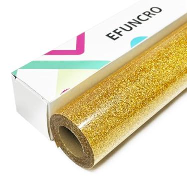 Imagem de Efuncro - Vinil De Transferência Térmica Htv Com Glitter Dourado 30 Cm X 2,4 M, Para Camisetas E Bolsas. Todas As Máquinas Corte, Fácil Cortar Remover (Dourado)