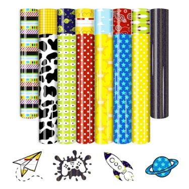 Imagem de HTVSTD Vinil De Transferência Térmica - 14 Folhas 12'' X 10'' Com Estampa Vaca Htv, Foguete/Planeta/Estrela, Estampado Para Passar A Ferro Em Camisetas