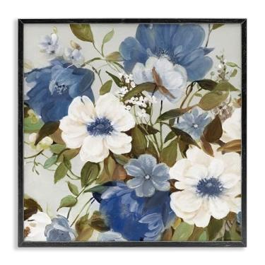 Imagem de Stupell Industries Conjunto de flores azul e branco design de arte giclée emoldurado preto por Carol Robinson, 61 x 61 cm